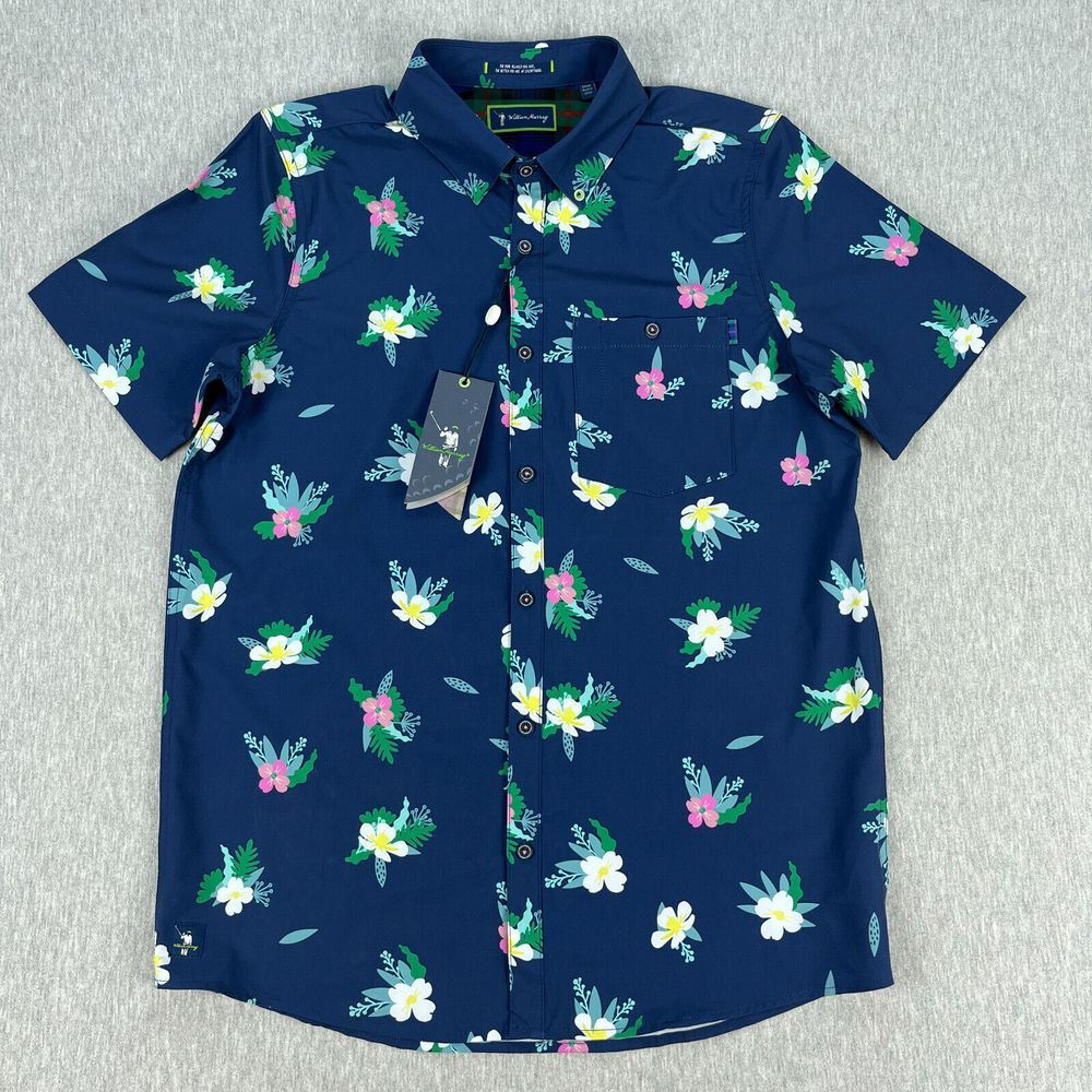William Murray Shirt Mens S Short Sleeve Button Up Blue Floral Pattern Golf NEW